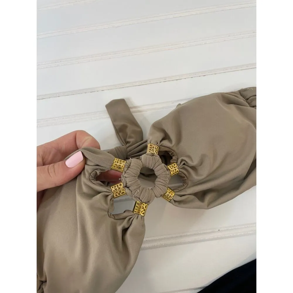 NWOT Carmen Marc Valvo Two Piece Bathing Suit Bandeau Top & Ruched Bottom XS/S - Image 2