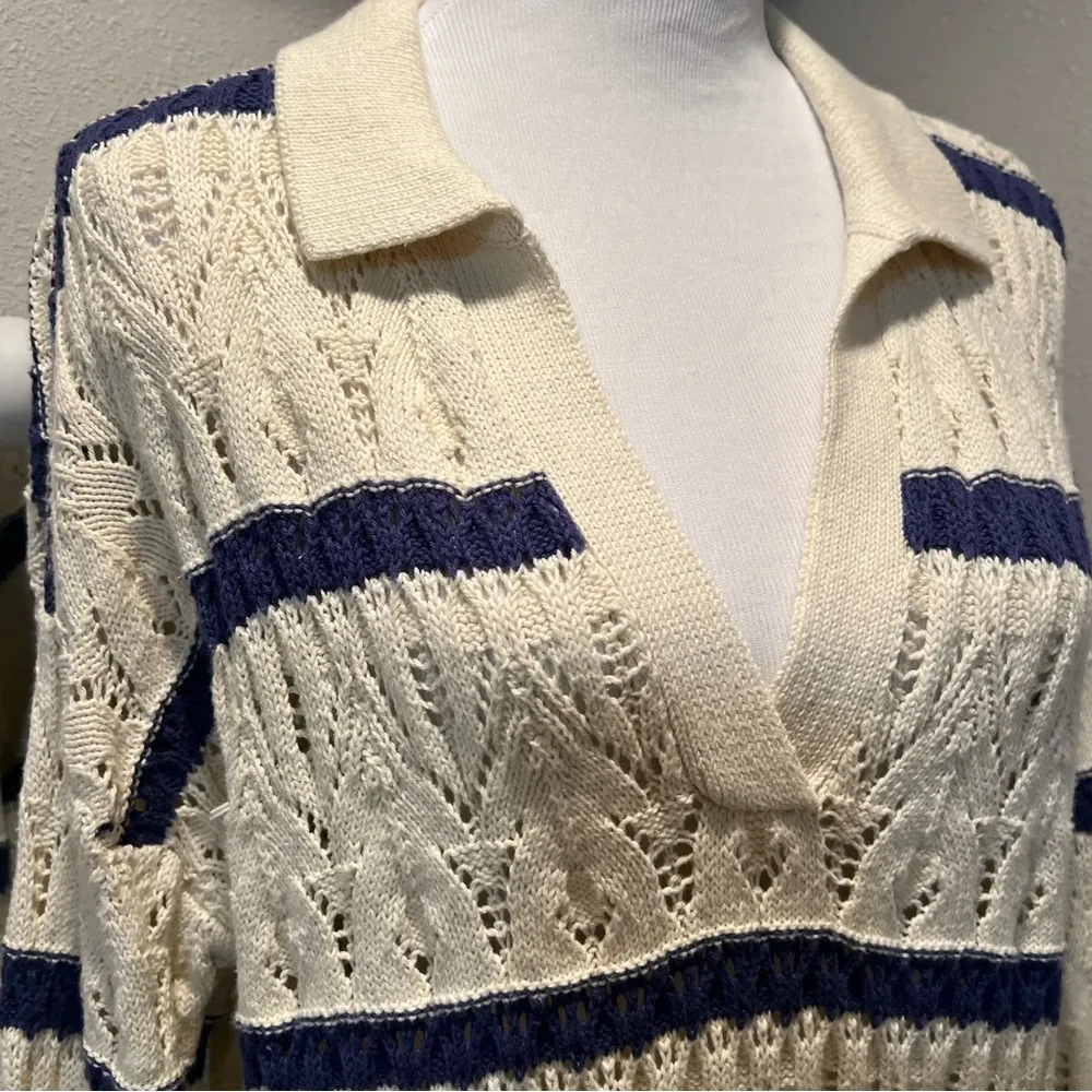 UNIVERSAL THREAD v-neck collars pullover sweater Large cream blue 100% cotton - Image 3