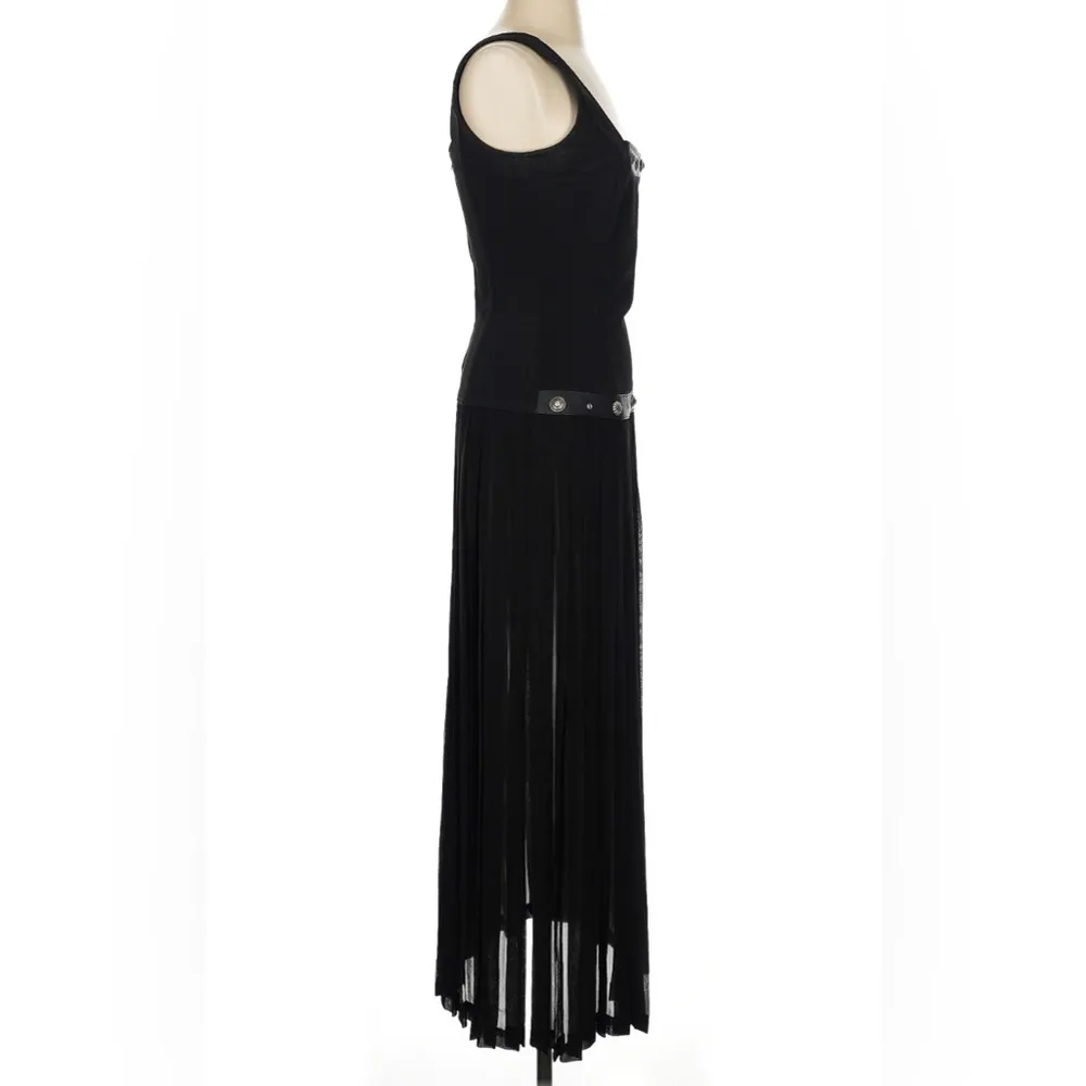 Vintage  Long Maxi Dress Multiple Slits Leather & Studded Details M - Image 3