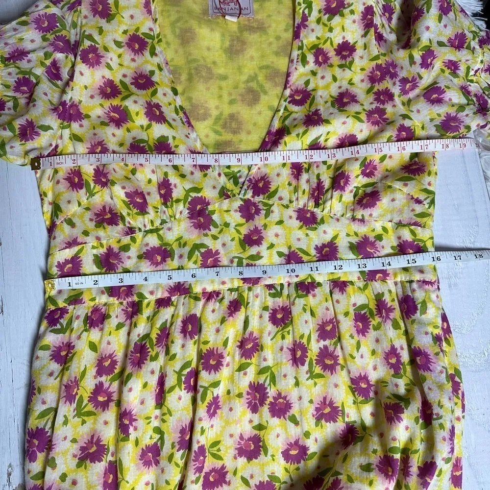 Banjanan Aubree Cottagecore Flower Ditsy vibrant Yellow Midi Dress Size Medium - Image 9