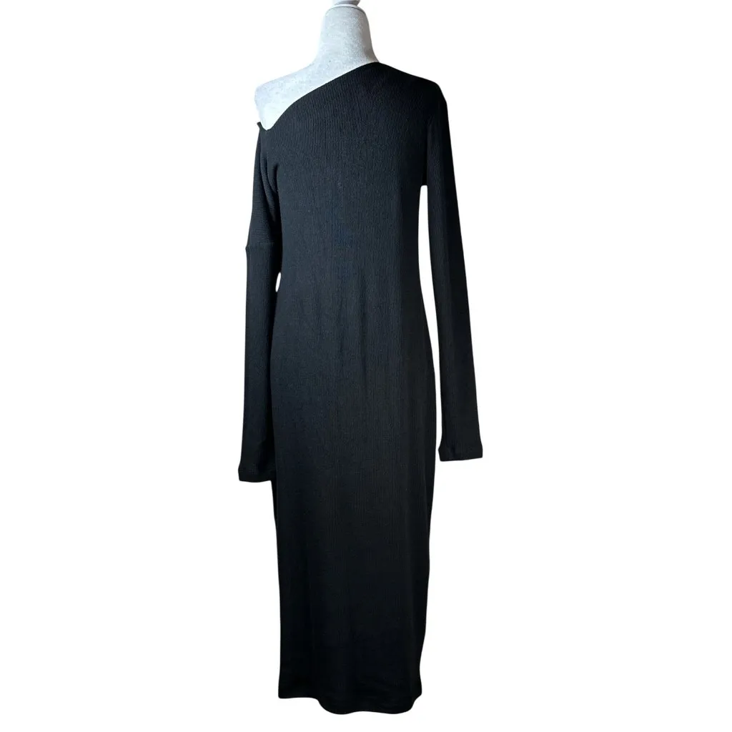 Enza Costa Knit One Shoulder Dress in Black Large New Womens Midi - Image 7