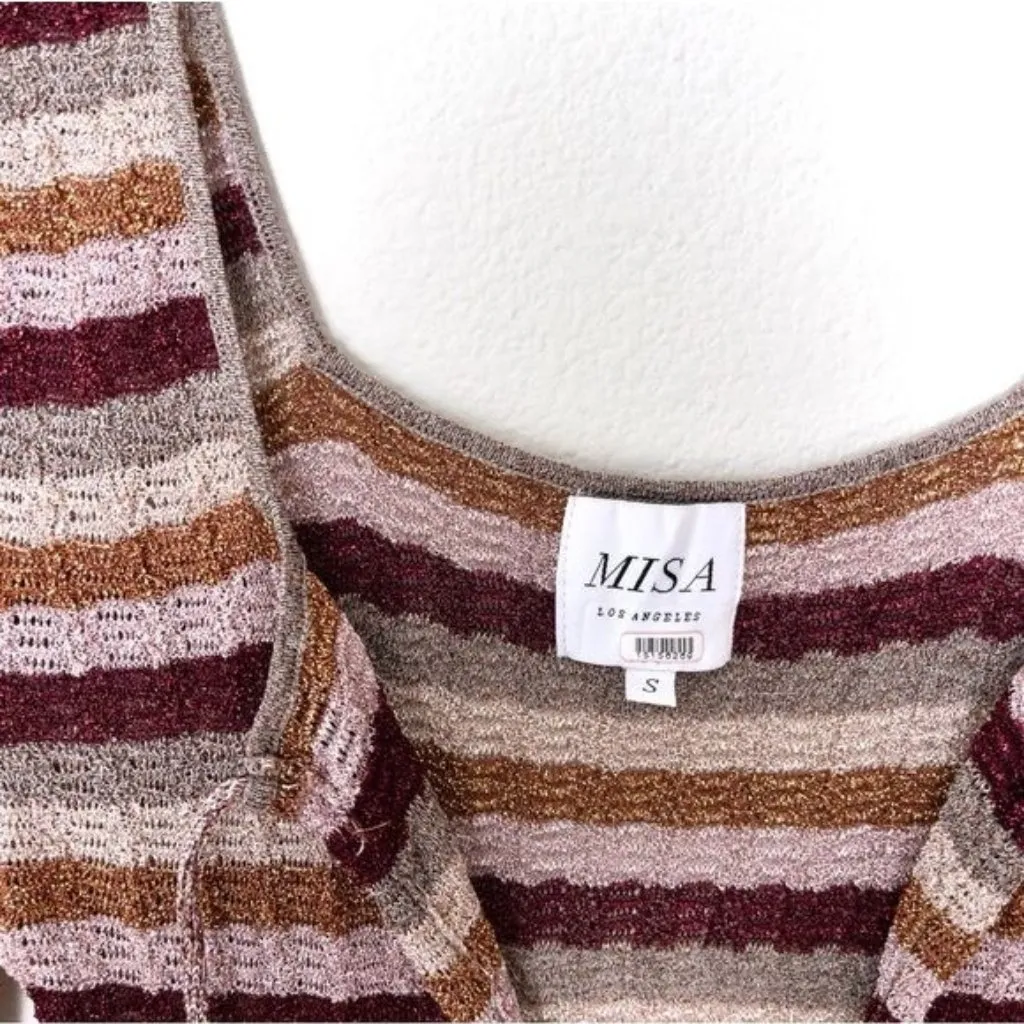 MISA Los Angeles Delfina Midi Dress S Metallic Stripe Wrap Skirt Tie Front - Image 5