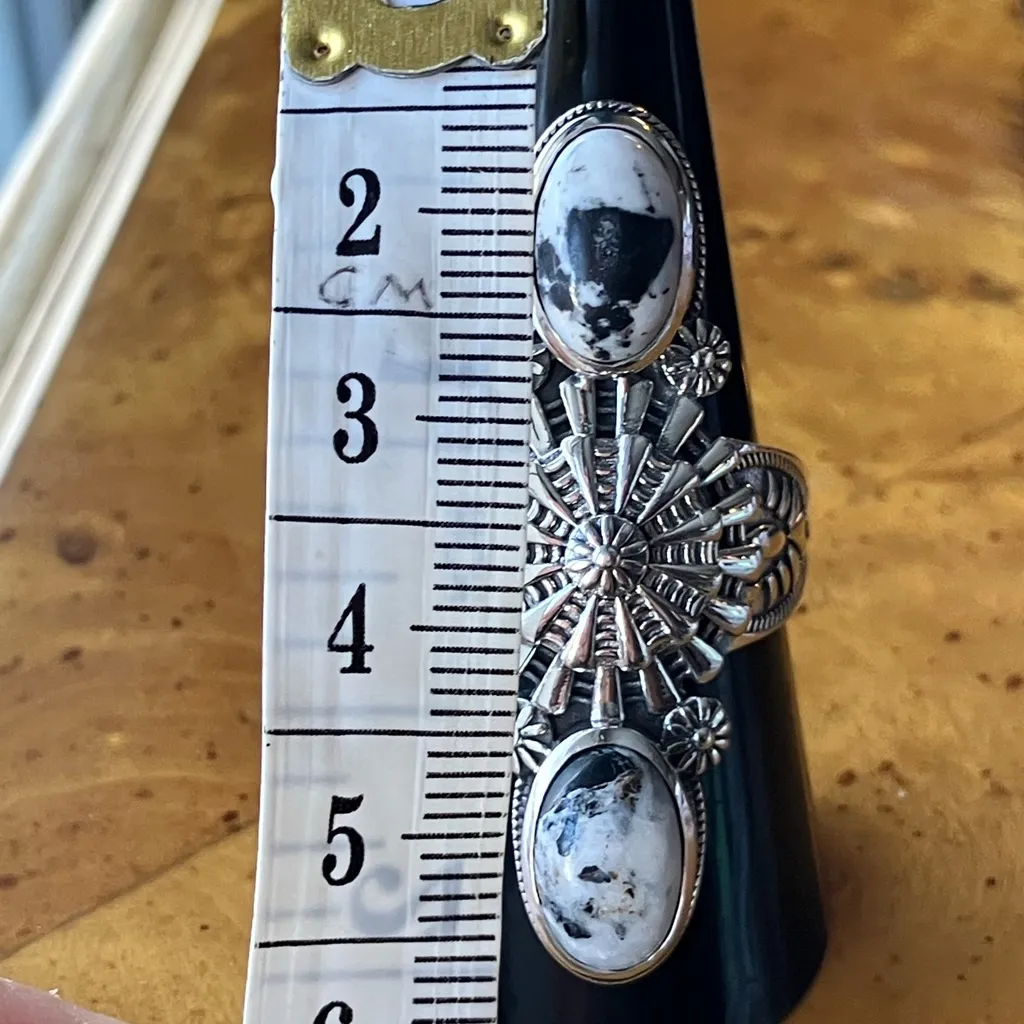 White Buffalo Turquoise Sterling Silver Ring Size 8 - Image 7