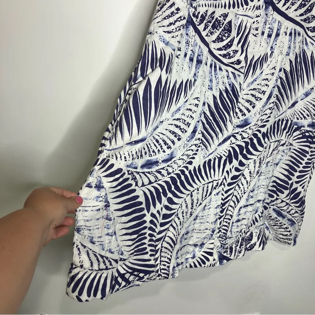 Tahari 100% linen tank dress a-line knee length womens size large tropical print - Image 6