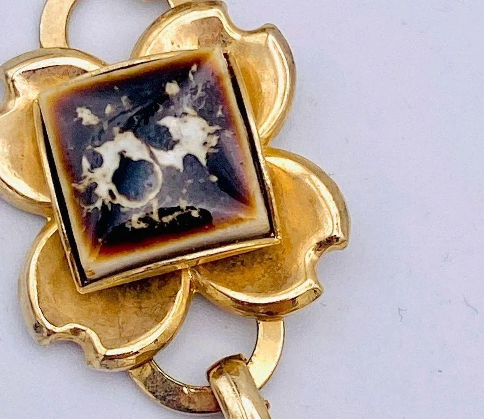 Vintage Mid Century Gold Tone Floral Square Link Necklace - Image 6