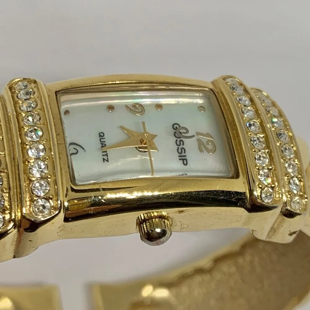 Gossip women watch 18mm quartz analog gold tone cuff bracelet size 6.5” running - Image 3