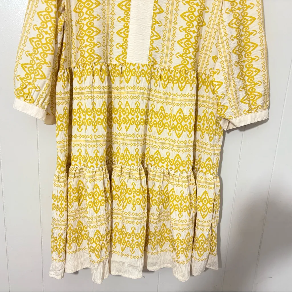 Anthropologie Figueroa Flower Boho Woven Dress 3/4 Sleeve Floral Yellow Size XL - Image 4