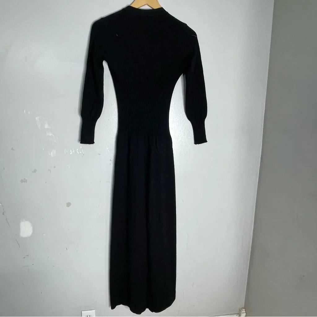 Vintage BANFF Gianni Ferri Black Wool Button Down Knit Sweater Dress Size 8 - Image 4