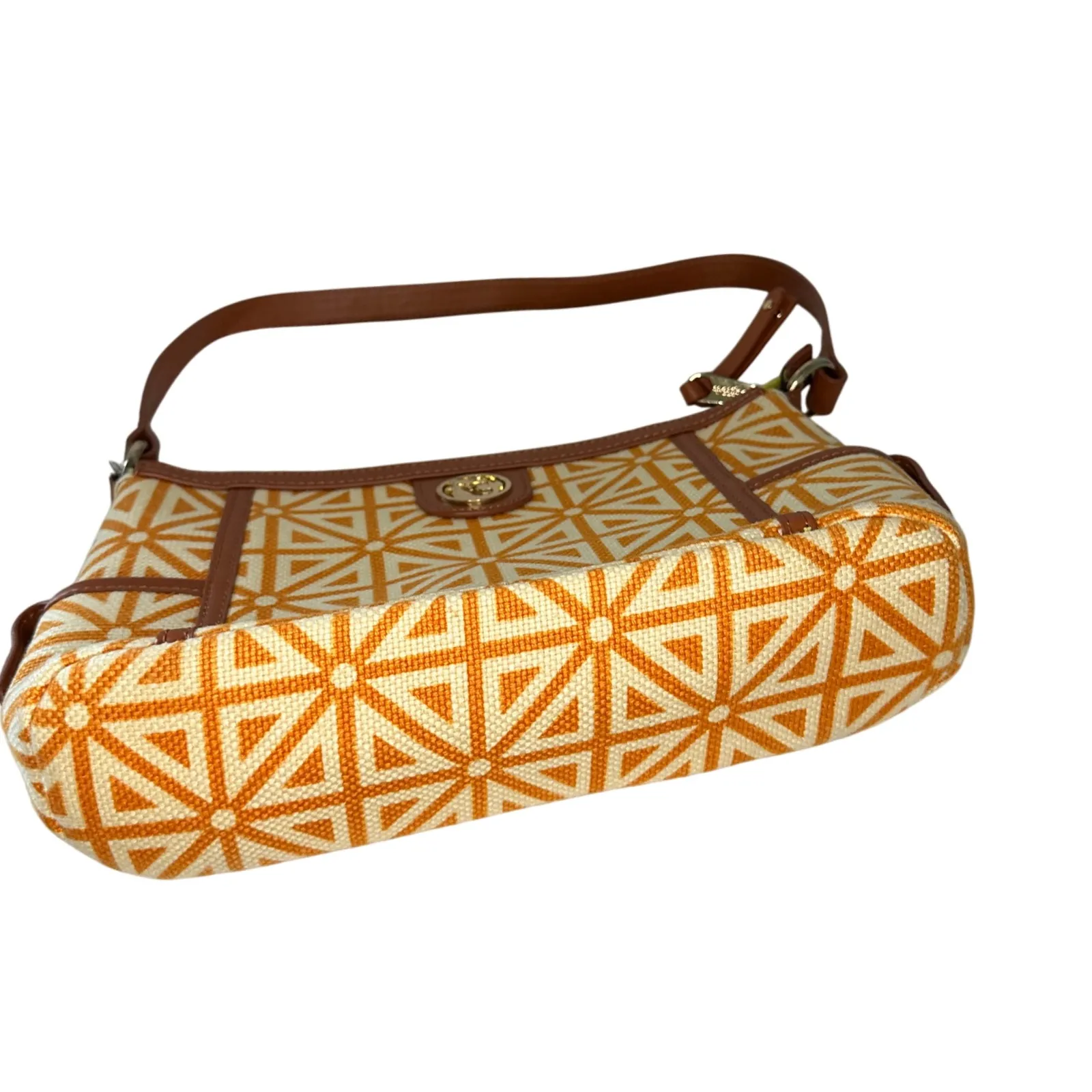 Spartina 449 Satchel Shoulder Bag Geometric Print Leather Trim Small - Image 3