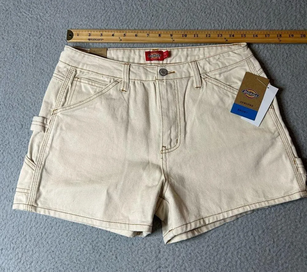 Dickies Shorts Womens Juniors 9/29 Cream High Rise Carpenter Shorts‎ NEW - Image 6