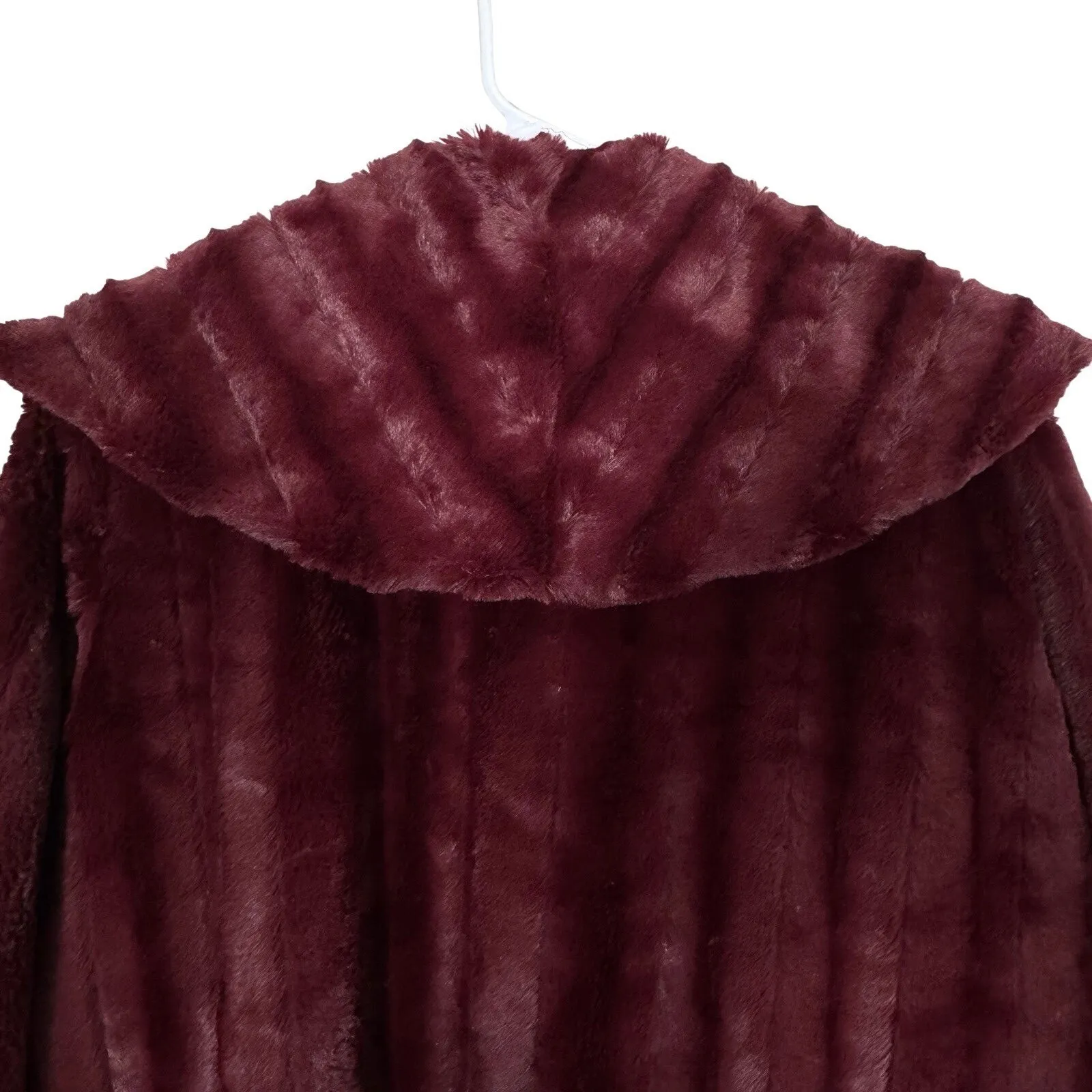 Faux Fur Plus Sz 1X Jacket Burgundy Hooded Whimsigoth Evening Formal Retro Vamp - Image 5