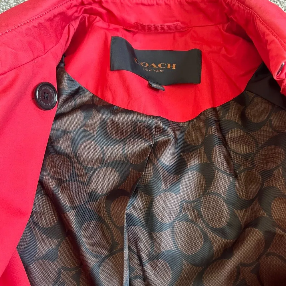 Coach New York Women’s Small Double Breasted Belt Casual Red Trench Jacket Coat - Image 11