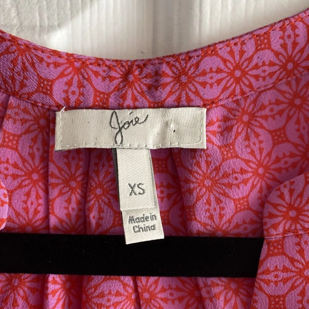 JOIE Women's‎ Silk Pink Sleeveless Gemoetric Blouse Spring Top Feminine Tunic - Image 3