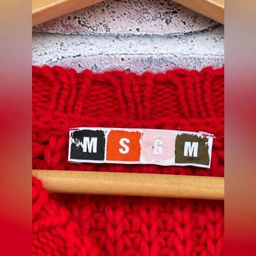 MSGM chunky wool blend Striped Sweater small Red - Image 4