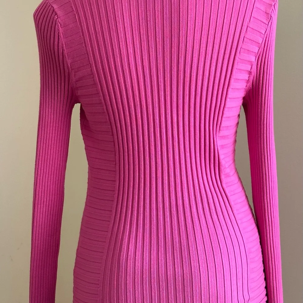 INC Lace-Up Ribbed Sweater Long Sleeves Pink V Neck Tie Up Front Rhinest… - Image 6