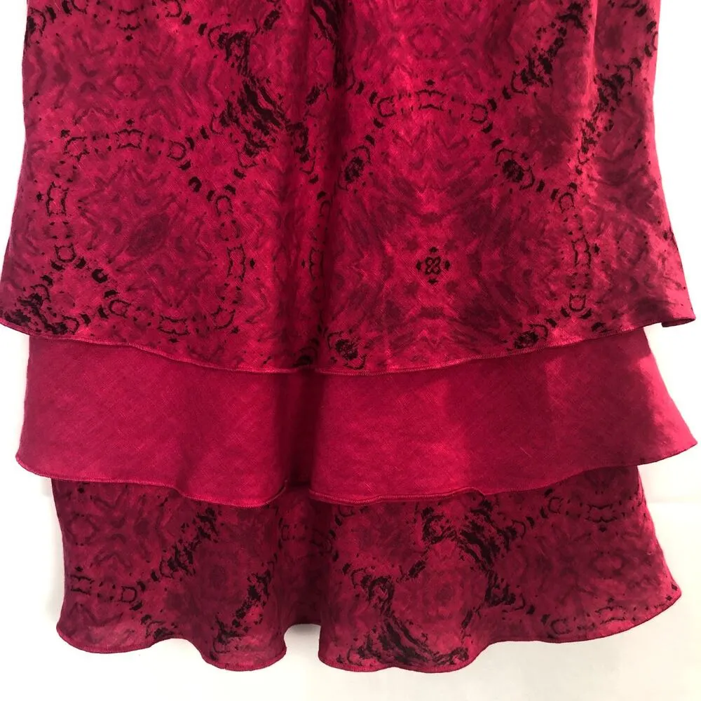 Click Floral Top Womens Large Vintage Linen Ruffle Beachy Lagenlook Coastal Chic Pink - Image 5