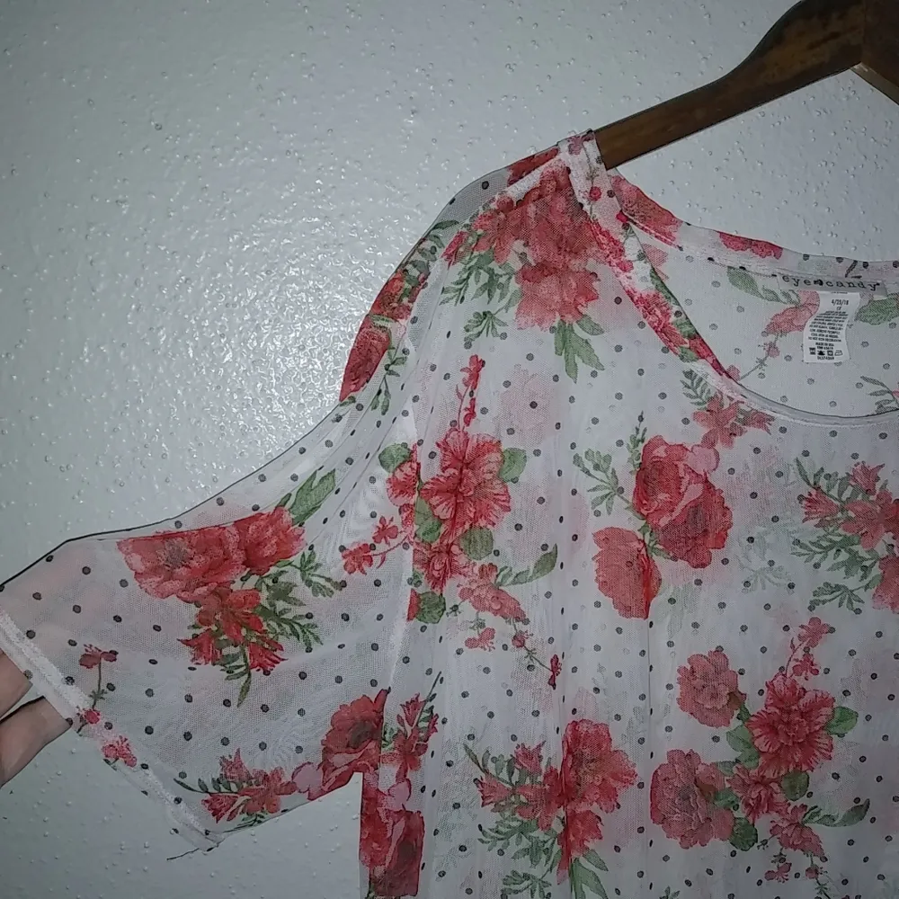 Eye Candy 1X/2X Mesh White Roses Black Dots Top Plus - Image 6