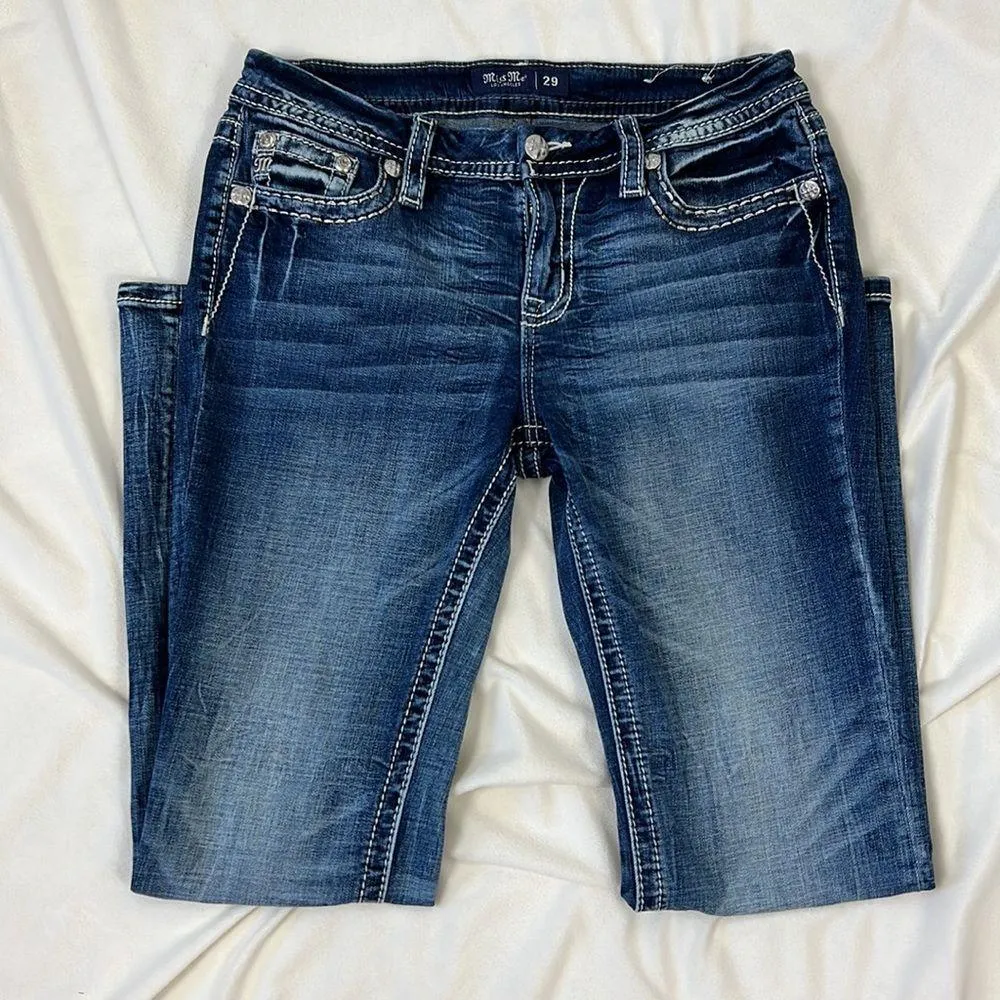 jeans low rise boot cut embellished Rhinestone pockets size 29 NWOT - Image 9