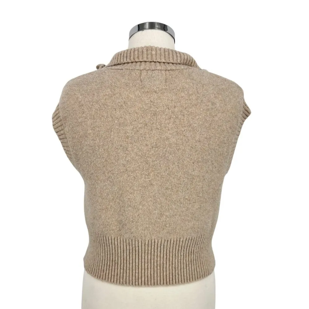 Pink Rose Sleeveless Beige Mock Neck Quarter Zip Sweater Vest Size Small - Image 5