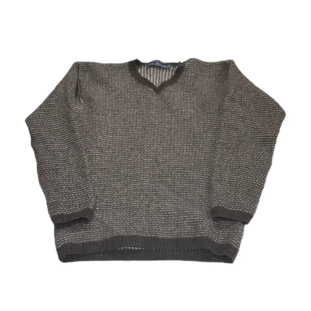 VINTAGE John Ashford Sweater Women M Brown 100% Wool Tight Knit Ribbed Crew Neck - Image 6