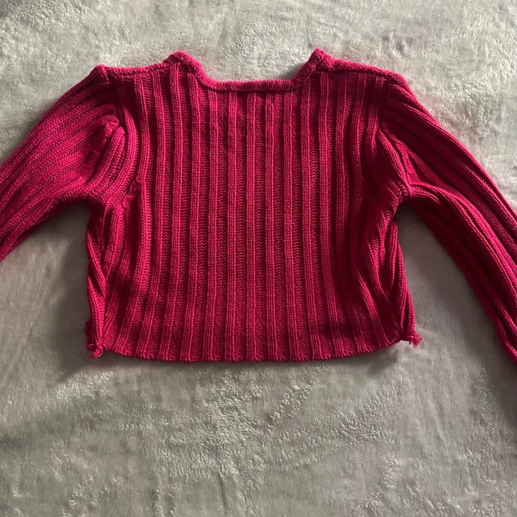 Almost Famous Vibrant Pink Ribbed Crop Sweater - Image 2