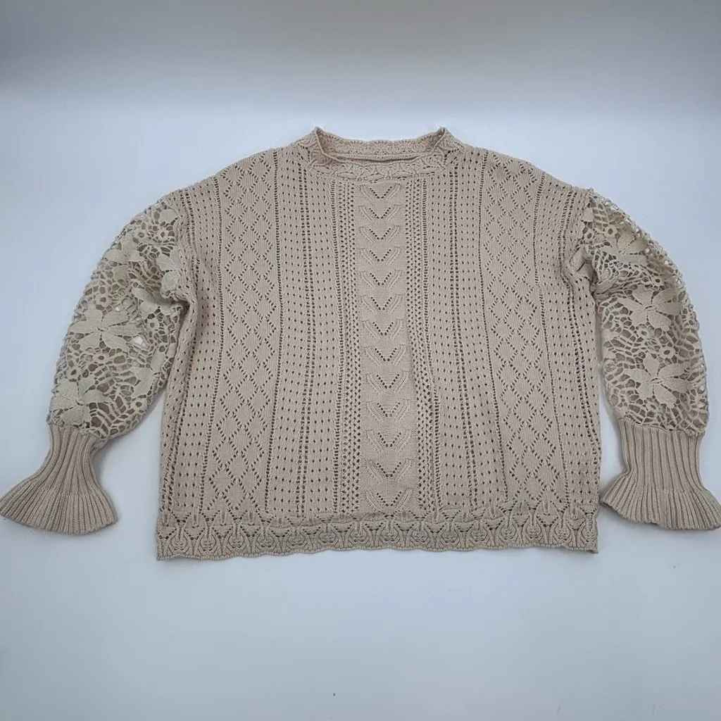 Elegant tan boho lace crochet sweater - Image 5