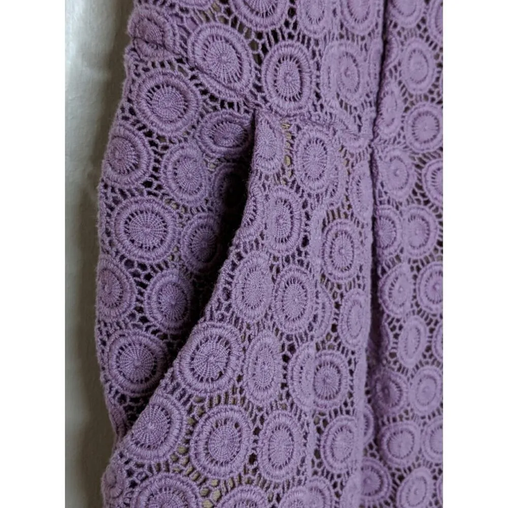 Anthro Maeve Gathered Lace Dress Crochet Sleeveless Pockets Scallop Hem 0 - Image 3