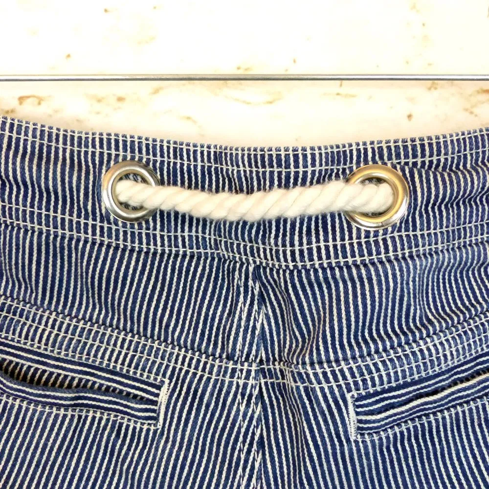BB Dakota Denim Shorts Womens 9 Blue Railroad Stripes Rope Waist Nautical Y2K - Image 10