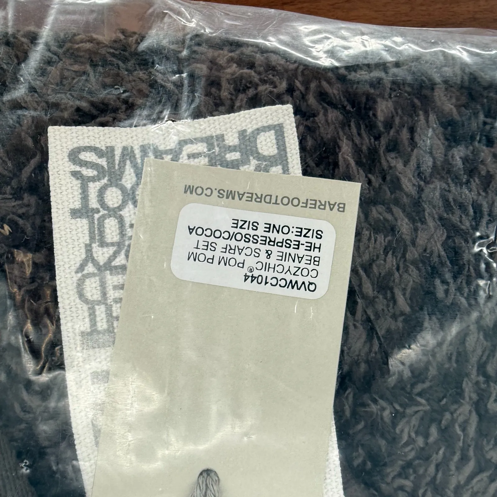 Barefoot Dreams CozyChic Pom Pom Beanie & Scarf Set Womens Espresso Cocoa Winter - Image 3