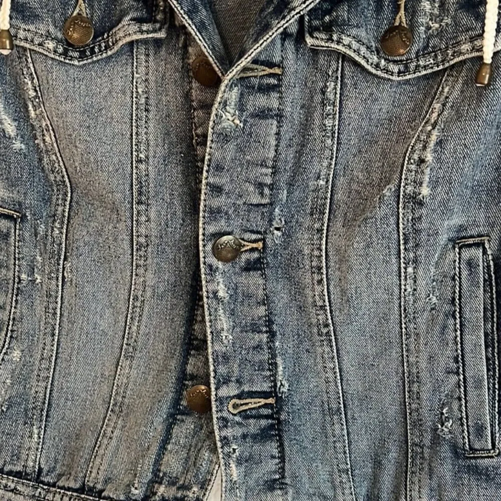 FREE PEOPLE Indie Wash Denim/Knit Hoodie Jacket Sz S - Image 5