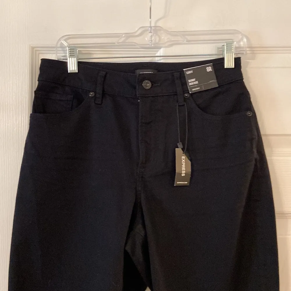 EXPRESS CURVY SKINNY HIGH RISE WOMENS BLACK JEANS PANTS size 8R inseam 27” - Image 2