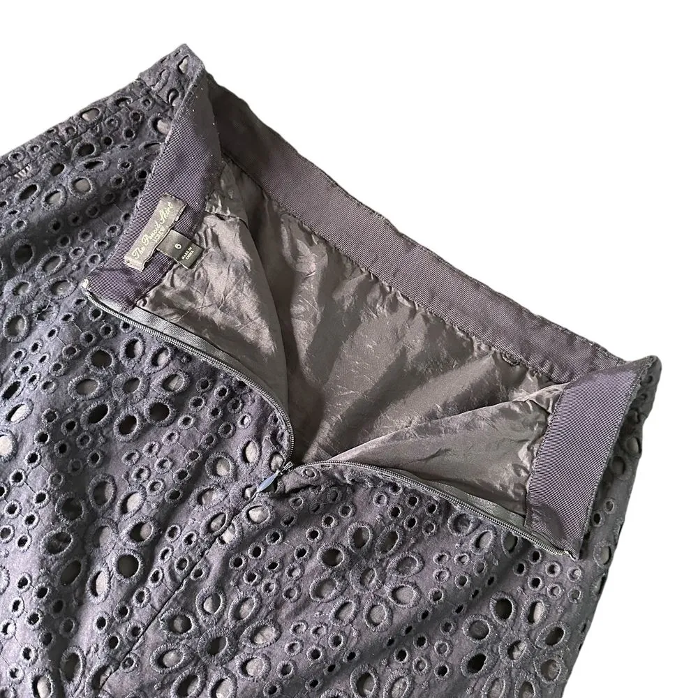 J‎ Crew Eyelet Skirt Size 6 Blue The Pencil Floral Print Short Office Siren Prep - Image 6