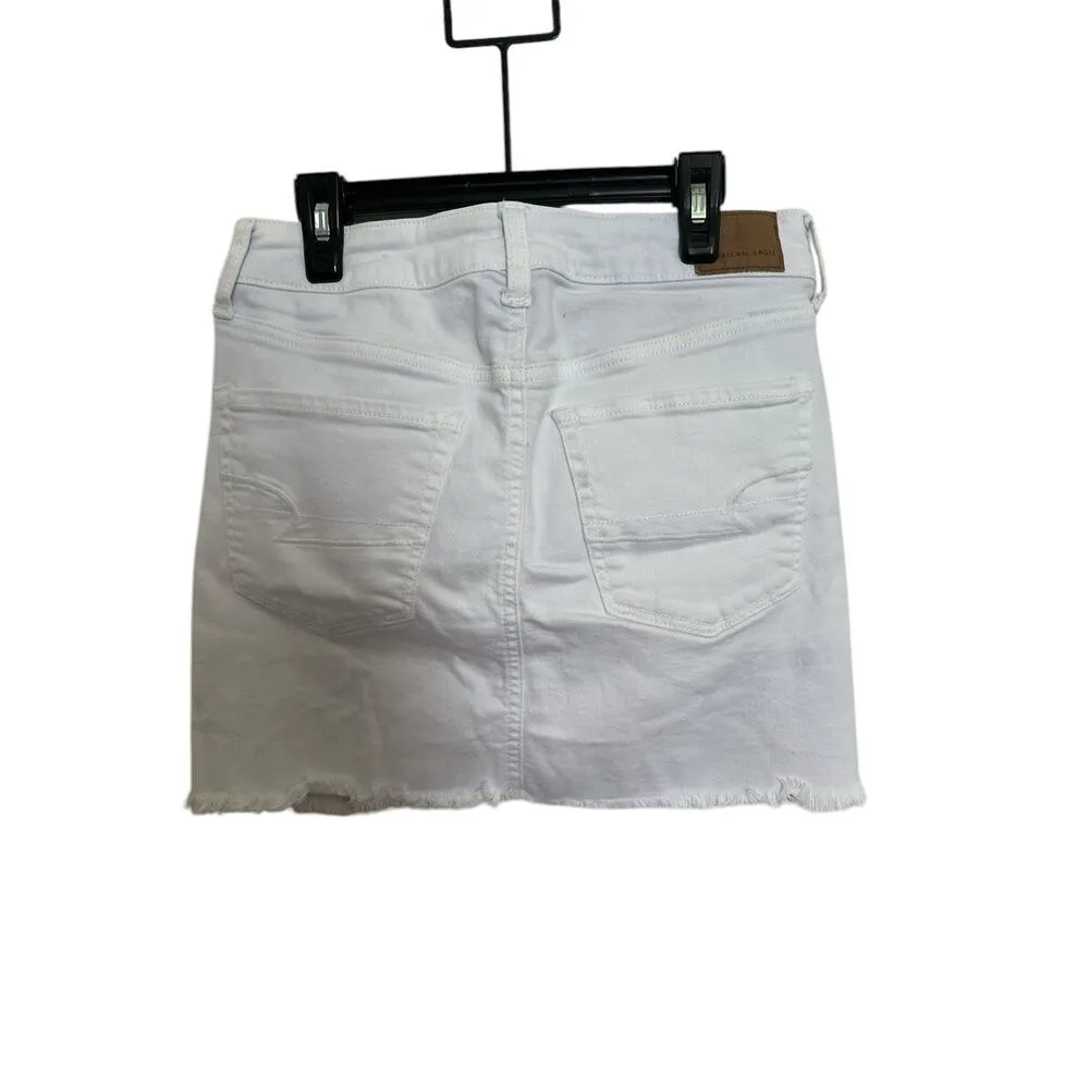 American Eagle Outfitters Hi-Rise Mini Skirt Womens 4R White Denim Super Stretch - Image 3