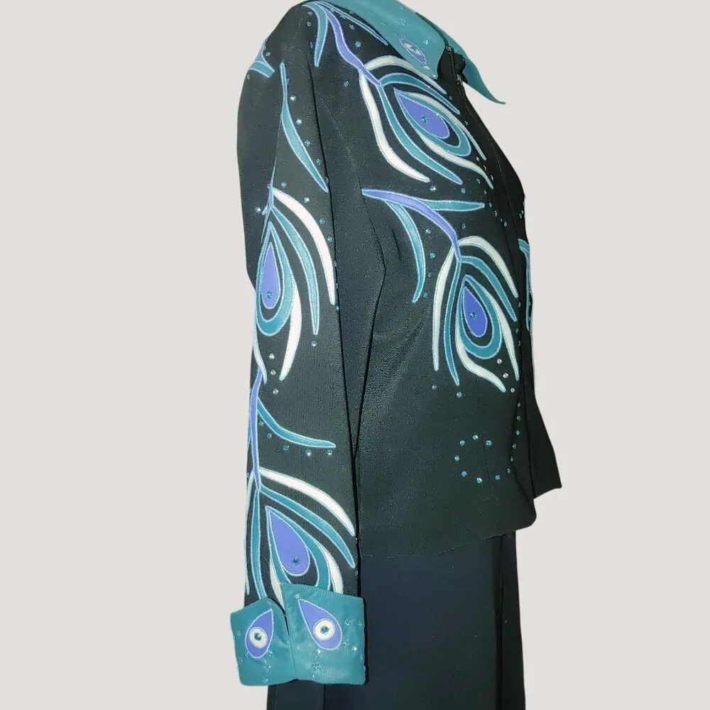 Jacket Size XL1849 Authentic Ranchwear Rodeo Black Turquoise Peacock Feather - Image 2