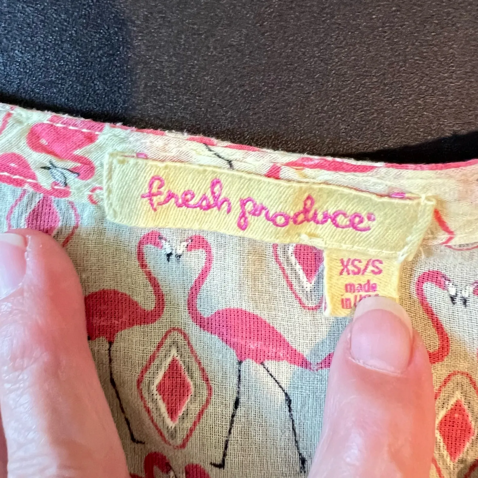 Fresh Produce XS/S Yellow Pink Flamingo Long Sleeve Tunic Top 100% Cotton Beachy - Image 8