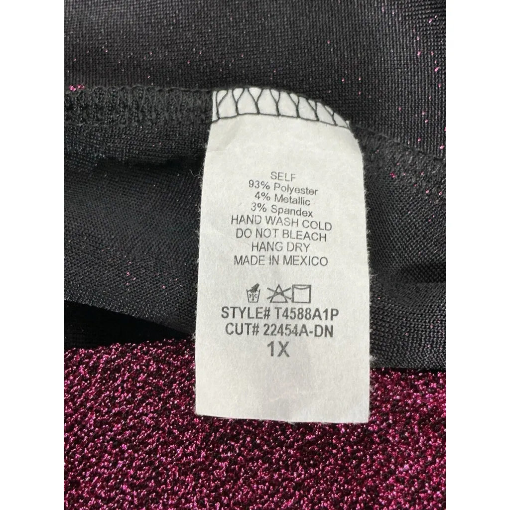 Womans White Birch Long Sleeve One Shoulder Pullover Sparkly Fushia 1x Blouse - Image 4