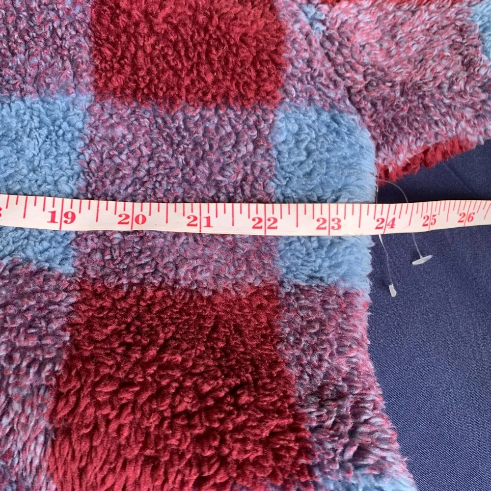 EDDIE BAUER XL High Neck Blue & Maroon Plaid Fleece Sherpa Top 1/4 Zip - Image 5