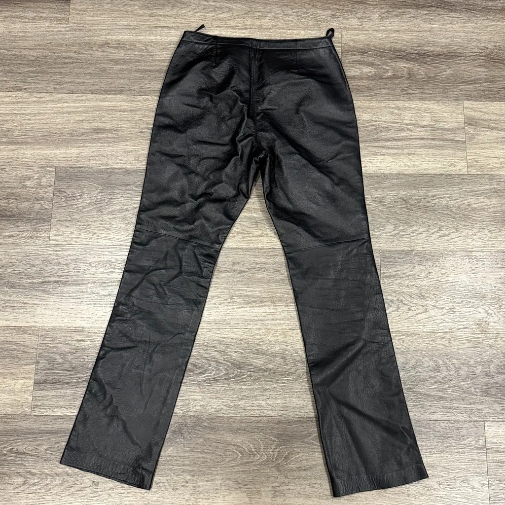 Hugo Buscati Black Leather Flare Women's Front Zip Pants - Image 3