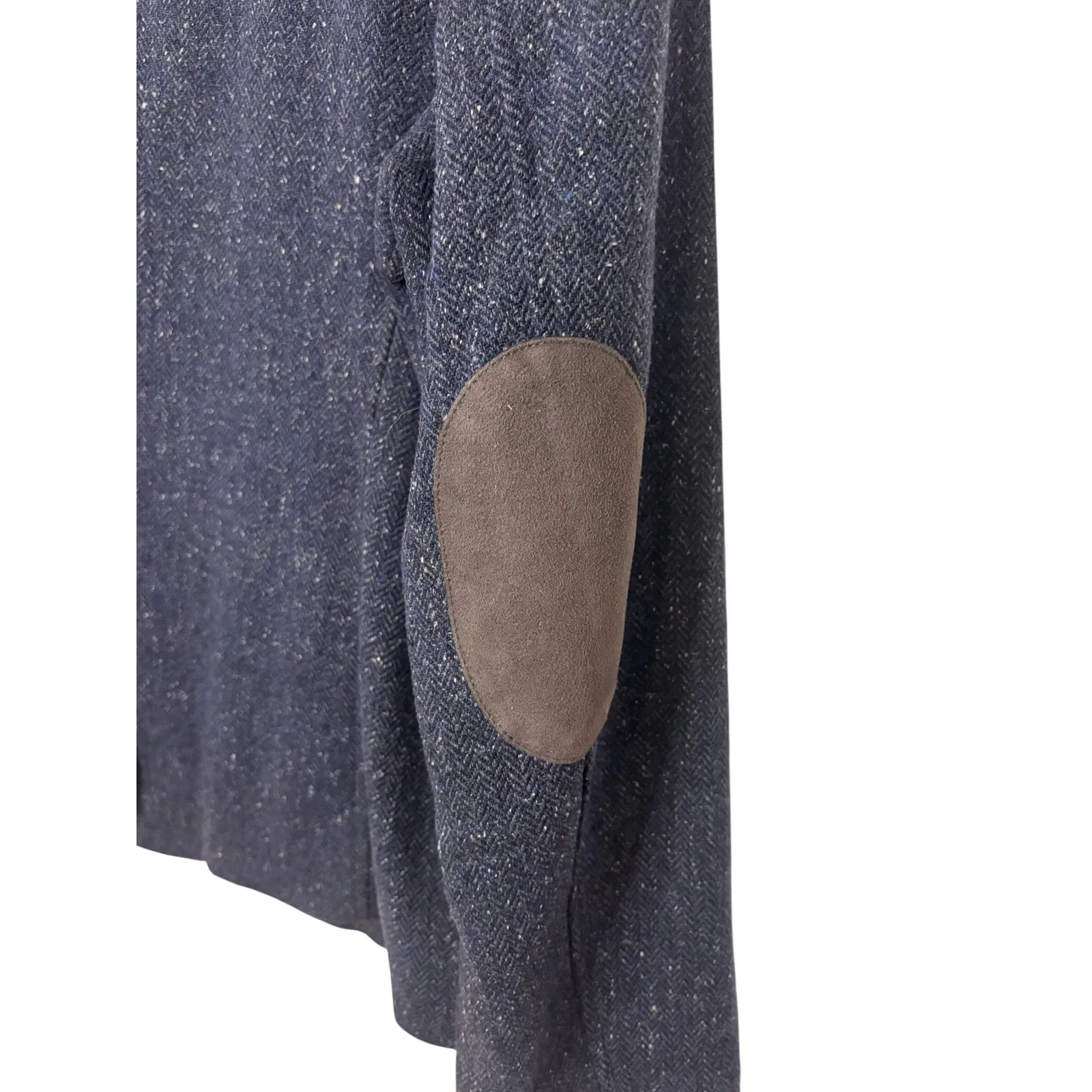 LL Bean Women's XL Blue Tweed Herringbone Blazer Elbow Patches Wool Silk Blend - Image 3