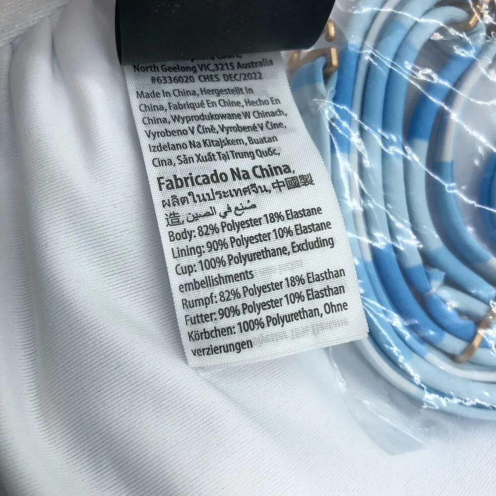 Cotton On Body Womens Knot Front Bandeau Bikini Swim Top Blue White Check L - Image 4