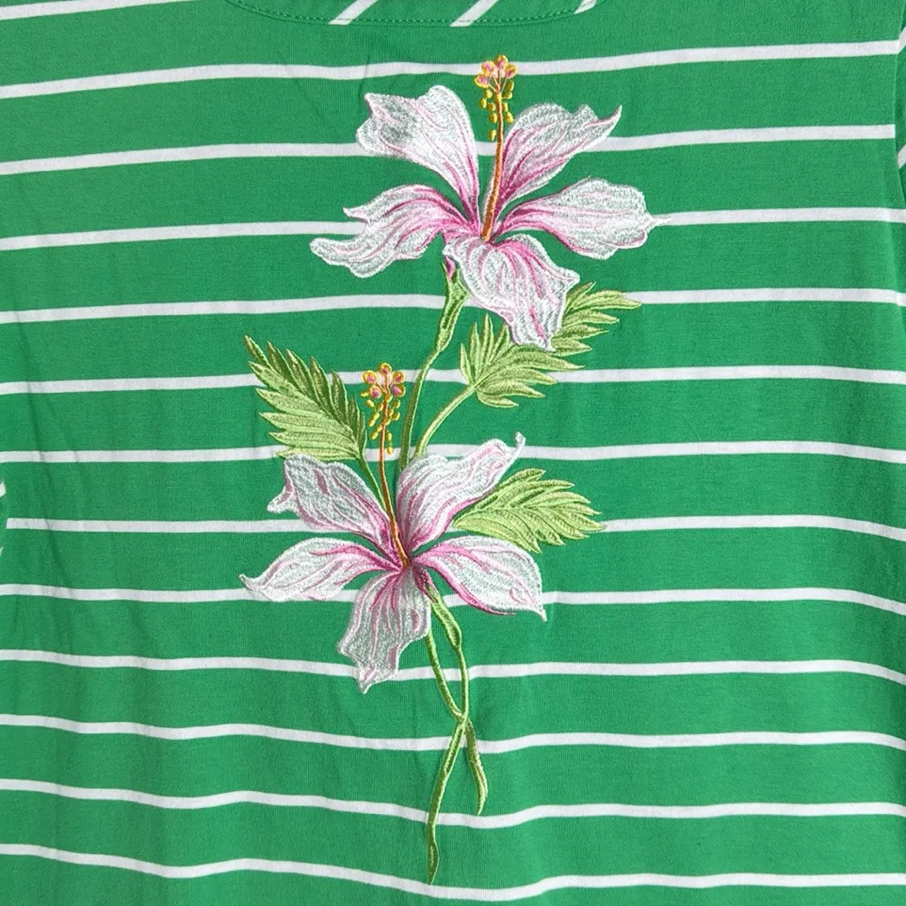 Bob Mackie Wearable Art T-shirt Striped Embroidered Floral Top Size S - Image 3