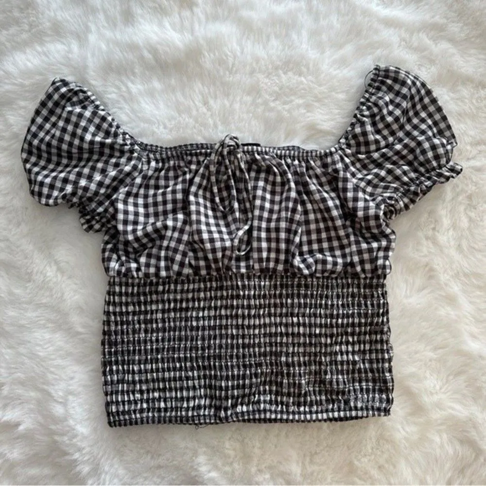 Bershka Gingham Cropped Top Black - Image 5