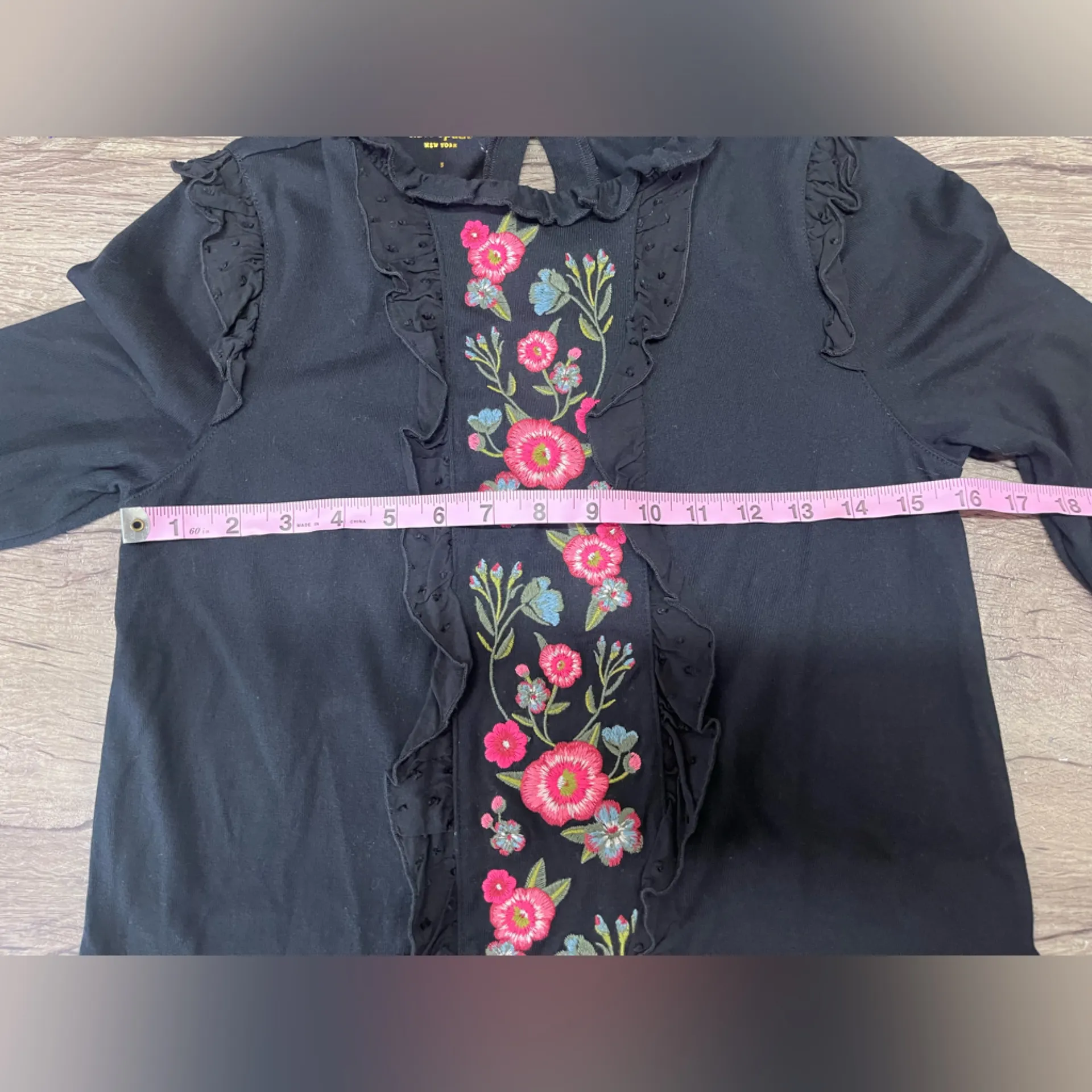 Kate Spade Black Floral Broome Street Embroidered‎ Ruffle Mixed Media Mini Dress - Image 5