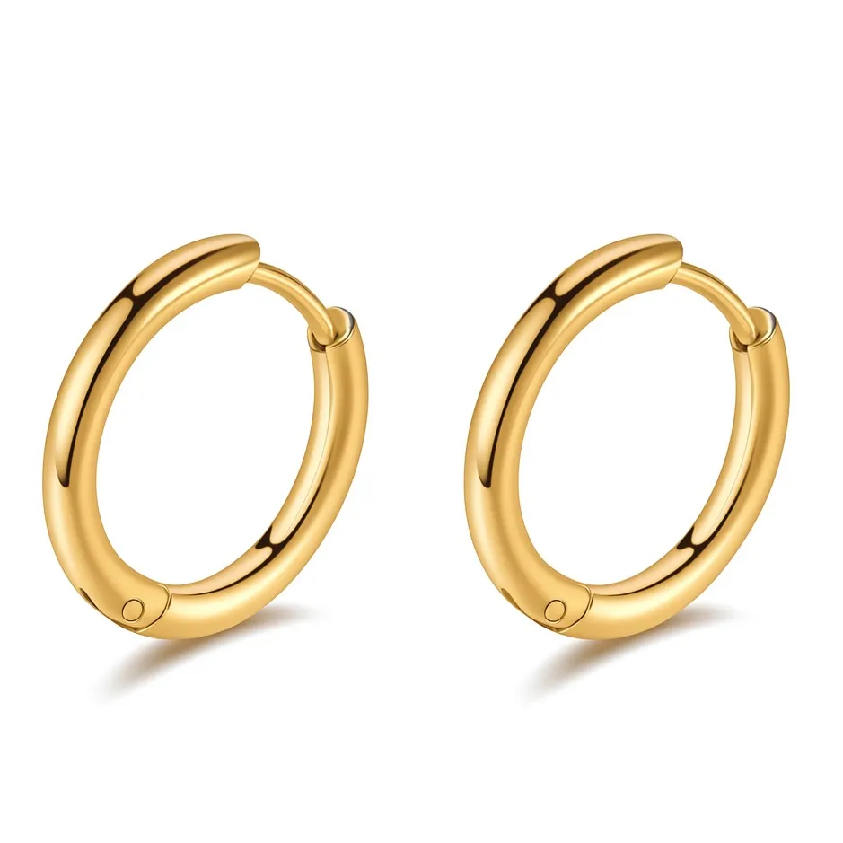 18K 12mm Gold Stainless Huggie Hoop Earrings – Hypoallergenic Tarnish Resistant - Image 3