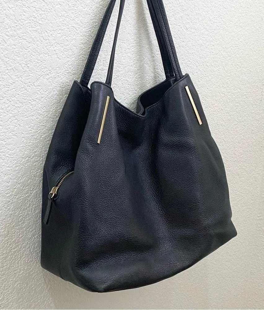 VINCE CAMUTO “IKE” Black Soft Pebbled Leather Tote Double Handle Shoulder Bag - Image 10