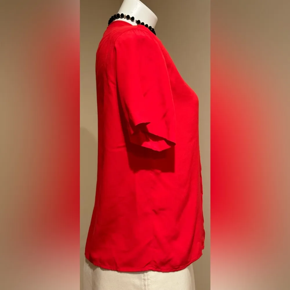 Liz Claiborne Vintage Red Short Sleeves Blouse Sz 6P With Shoulder Pads - Image 4
