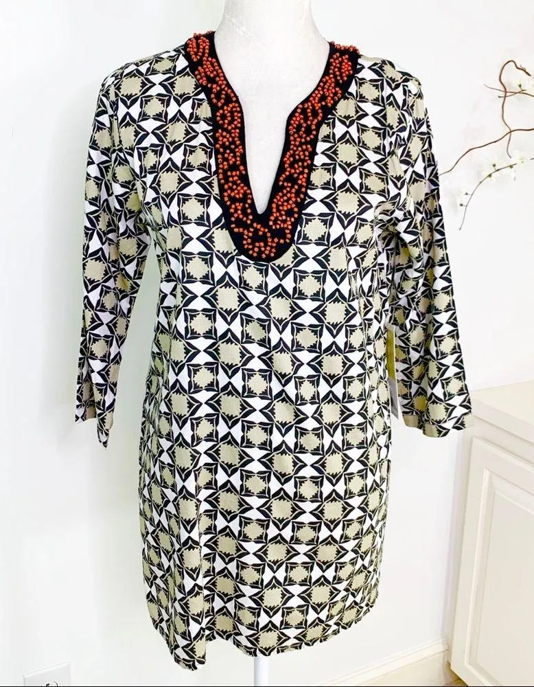 Sigrid Olsen Cotton Beaded Print Tunic Top Size S NWT - Image 4
