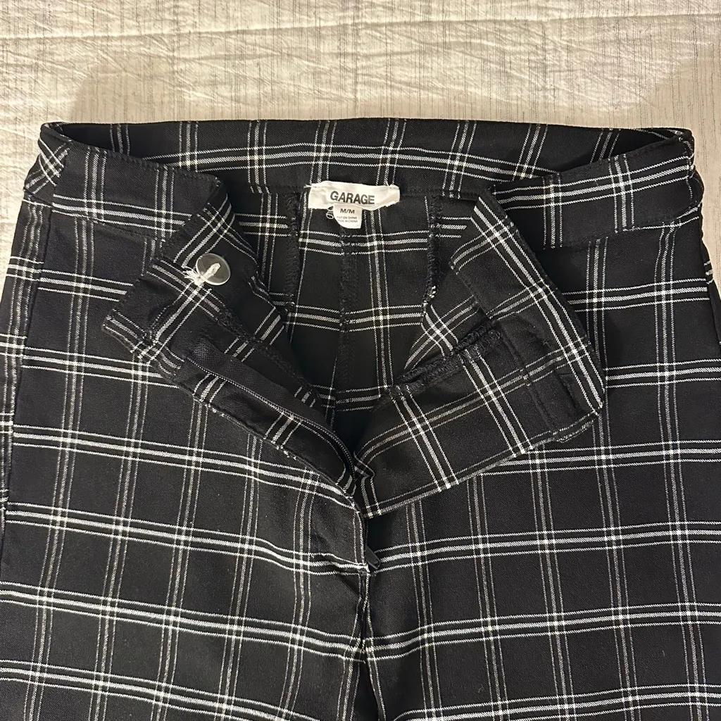 Garage Black and White Plaid Flare Pants - Image 5