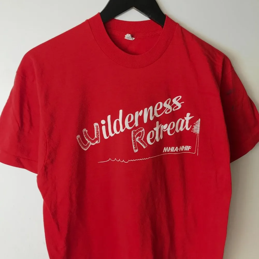 80s Vintage Wilderness Retreat MHIA NHIF T Shirt USA Single Stitch Red Large L - Image 5