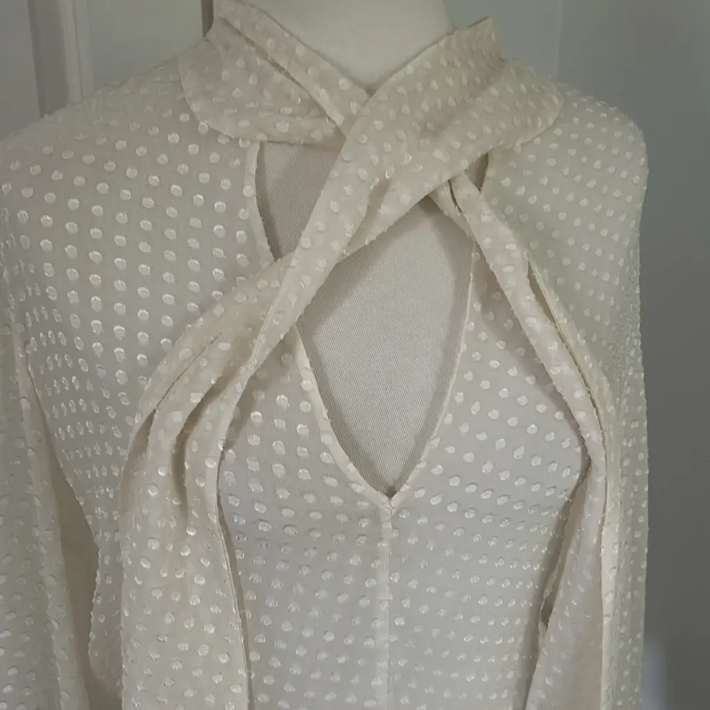 BCBGMaxAzria Cream Long Sleeve Tie Front Flowy Blouse - Image 2